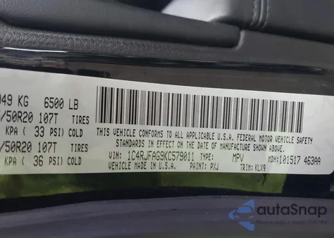 2019 Jeep Grand Cherokee Altitude 4X4 from USA, damaged, VIN 1C4RJFAG9KC579011